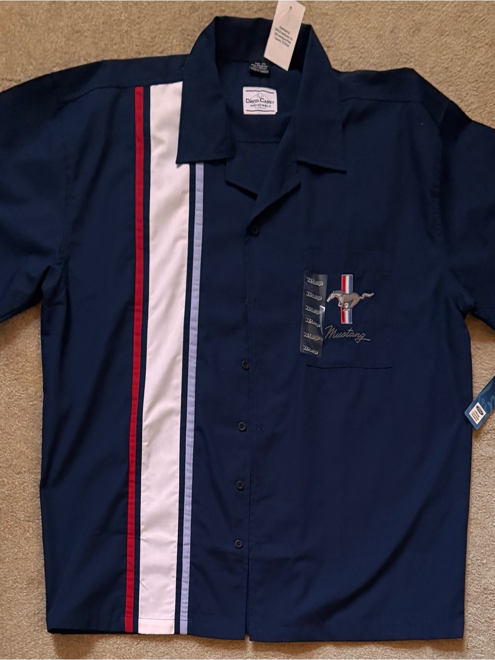 Casual Short-Sleeve Button Down Shirt - Blue Pattern Ford Mustang racing NWT 2XL